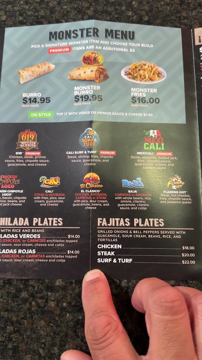 Primos Mexican Food & Cantina menu board