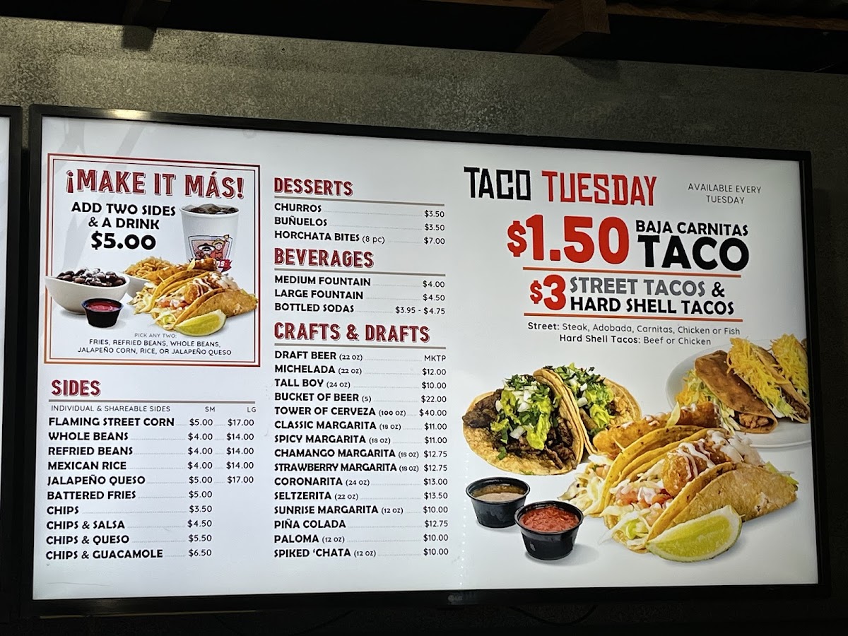 Primos Mexican Food & Cantina menu board