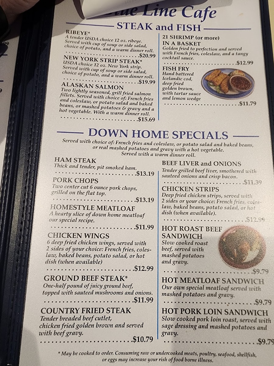 Blue Line Cafe menu board