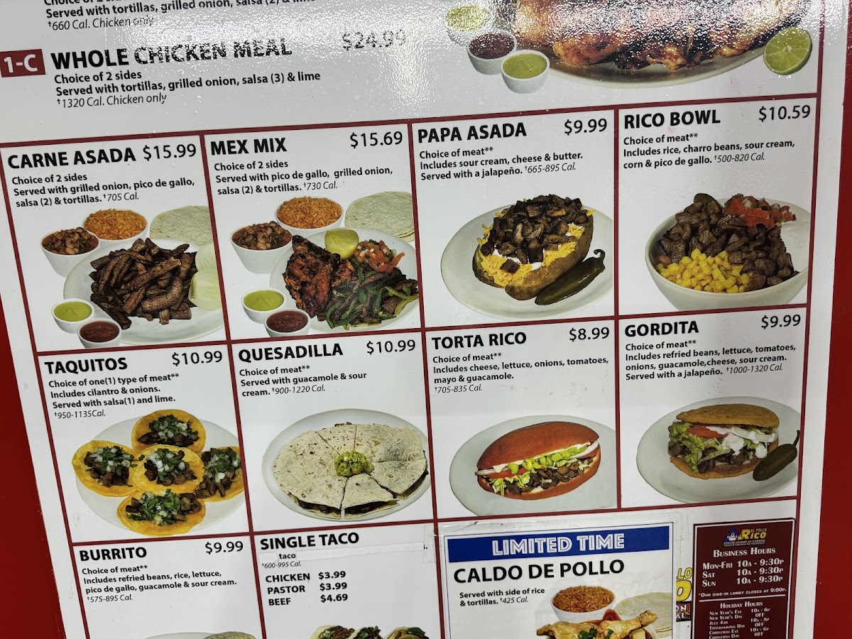El Pollo Rico Express #7 menu board