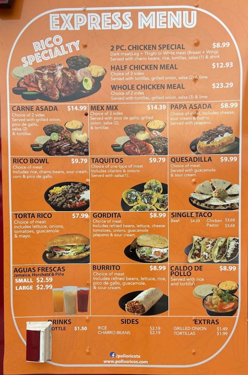 El Pollo Rico Express #7 menu board
