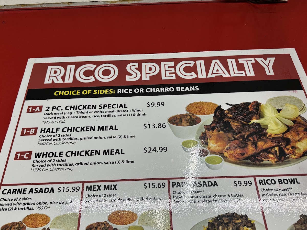El Pollo Rico Express #7 menu board