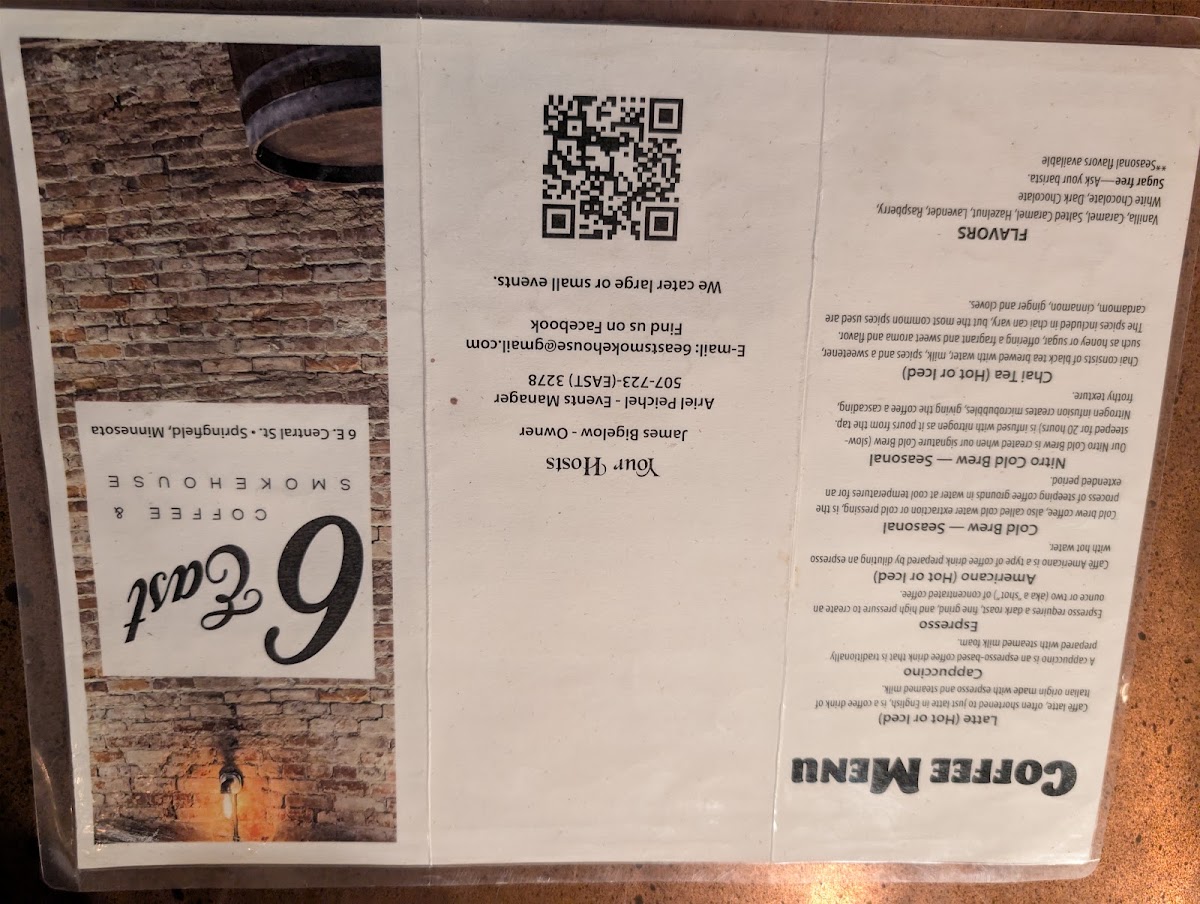 6 East Smokehouse menu board