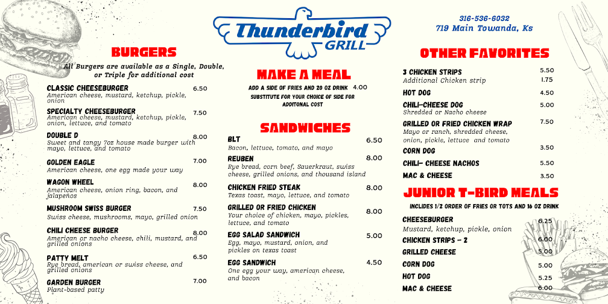 Thunderbird Grill menu board
