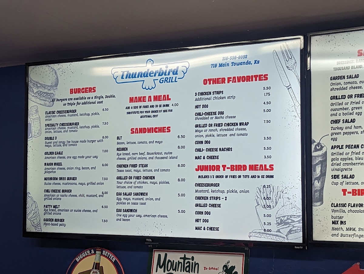 Thunderbird Grill menu board