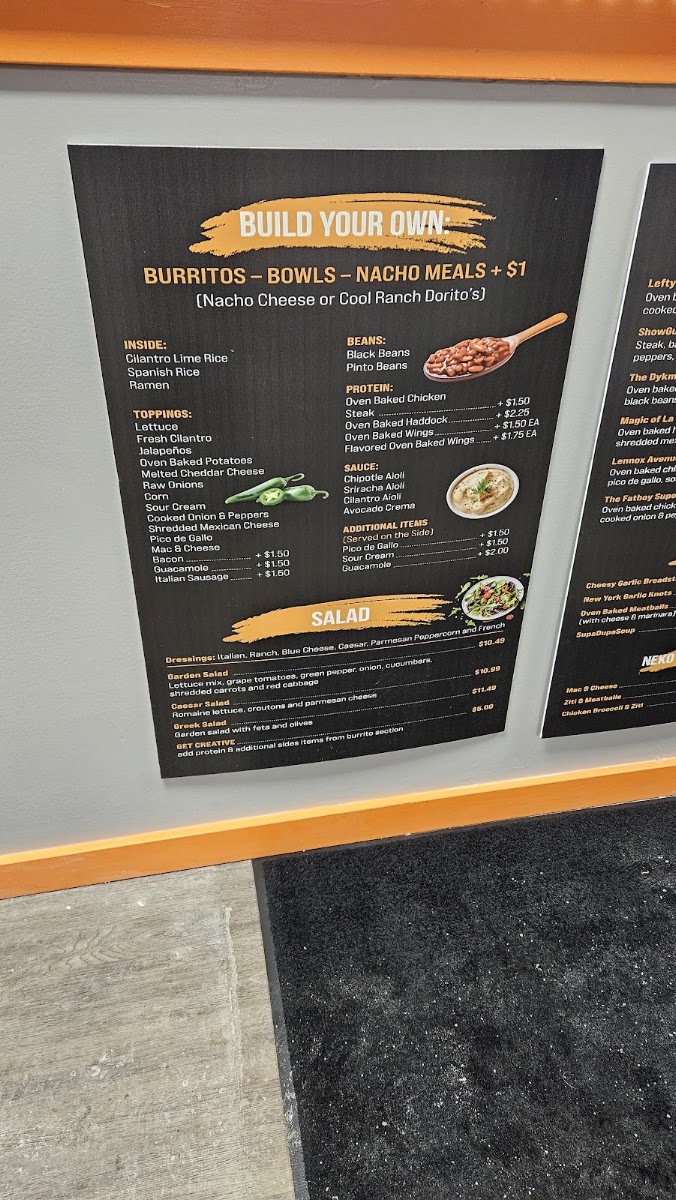 Neko's of New York menu board