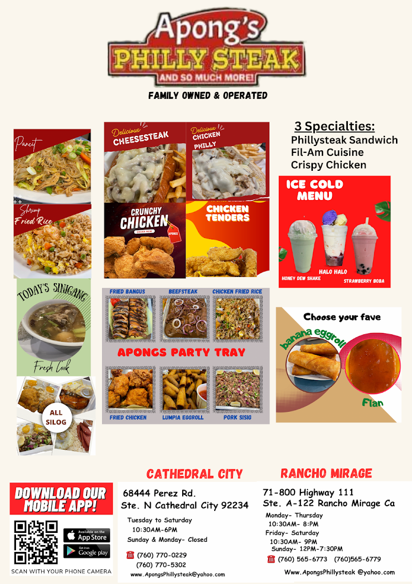 Apong's Philly Steak menu board