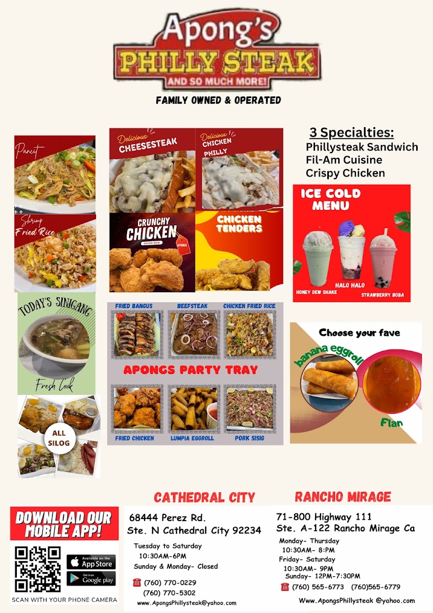 Apong's Philly Steak menu board
