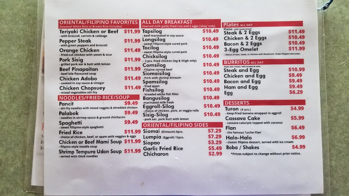 Apong's Philly Steak menu board