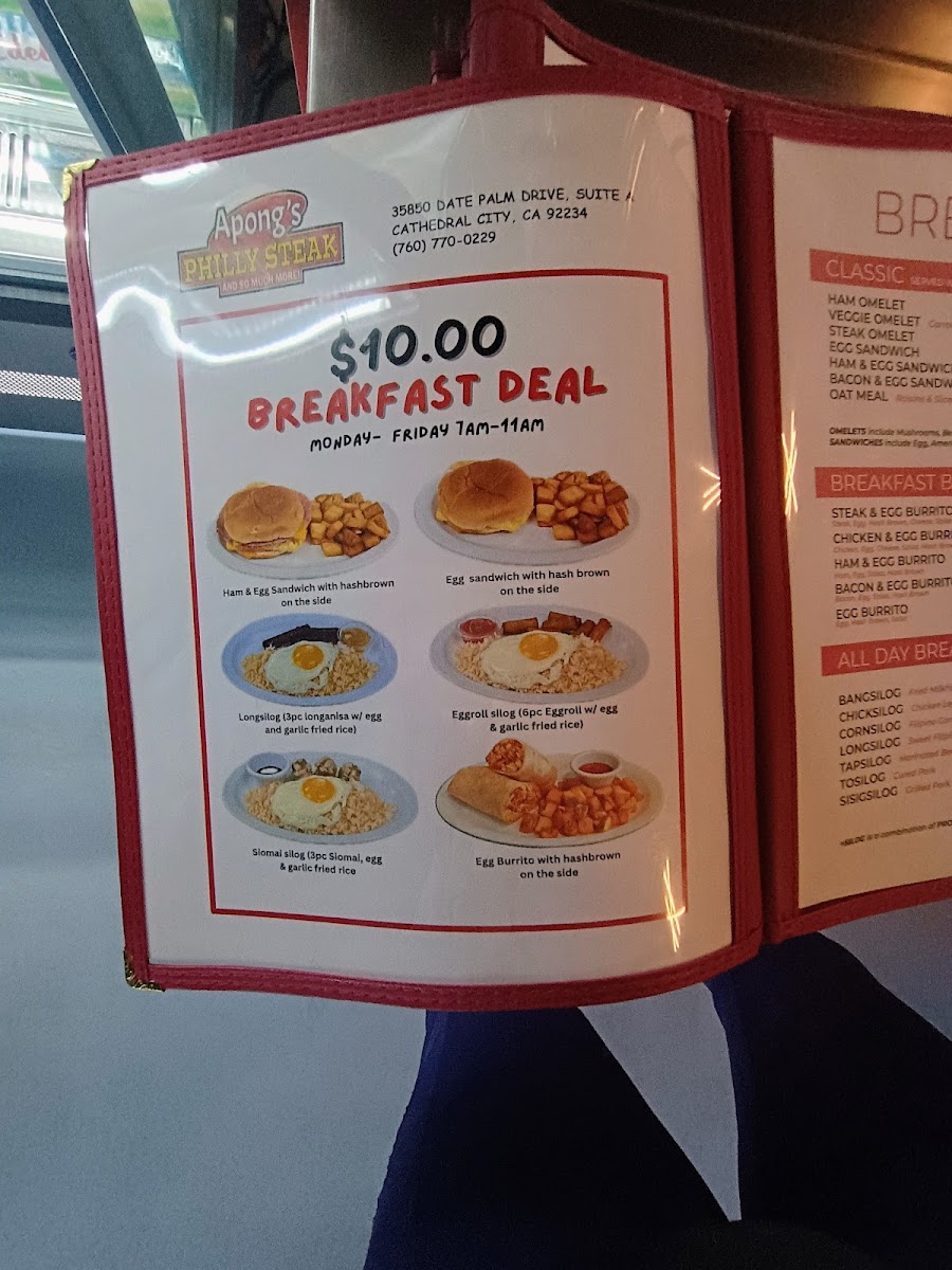 Apong's Philly Steak menu board