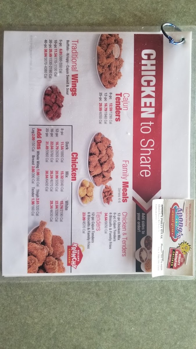 Apong's Philly Steak menu board