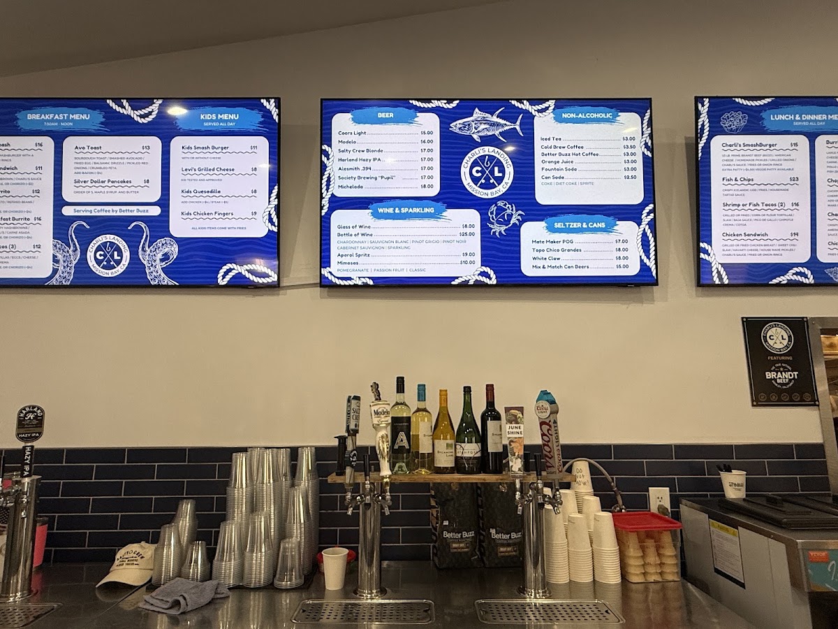 Charli's Landing menu board