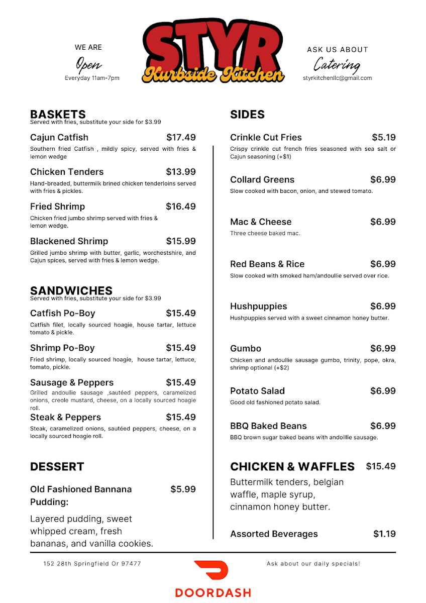 Styr Kurbside Kitchen menu board
