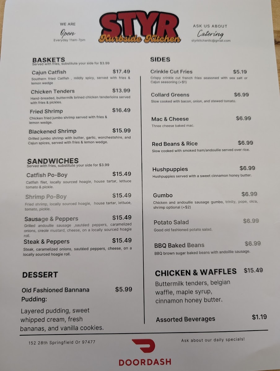 Styr Kurbside Kitchen menu board