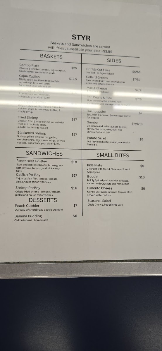Styr Kurbside Kitchen menu board