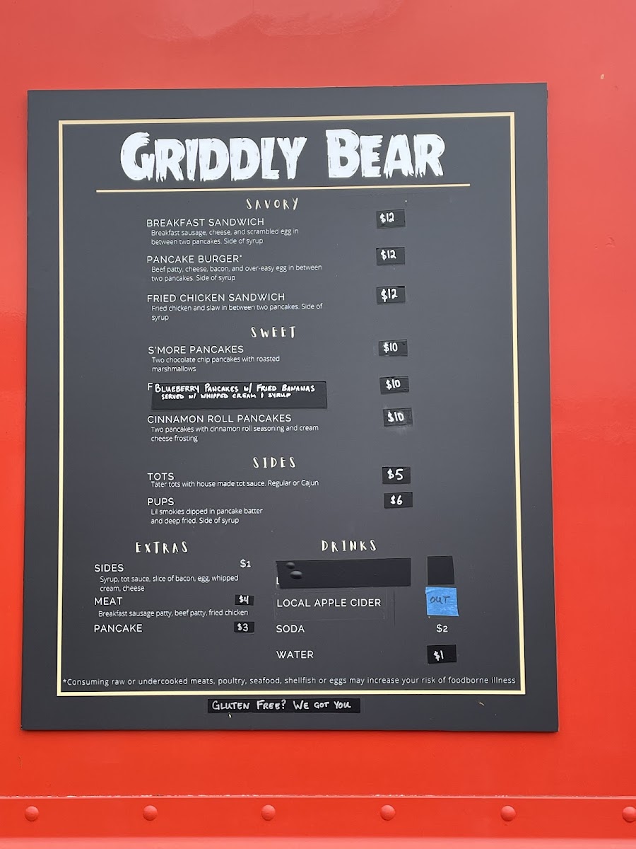 Griddly Bear menu board