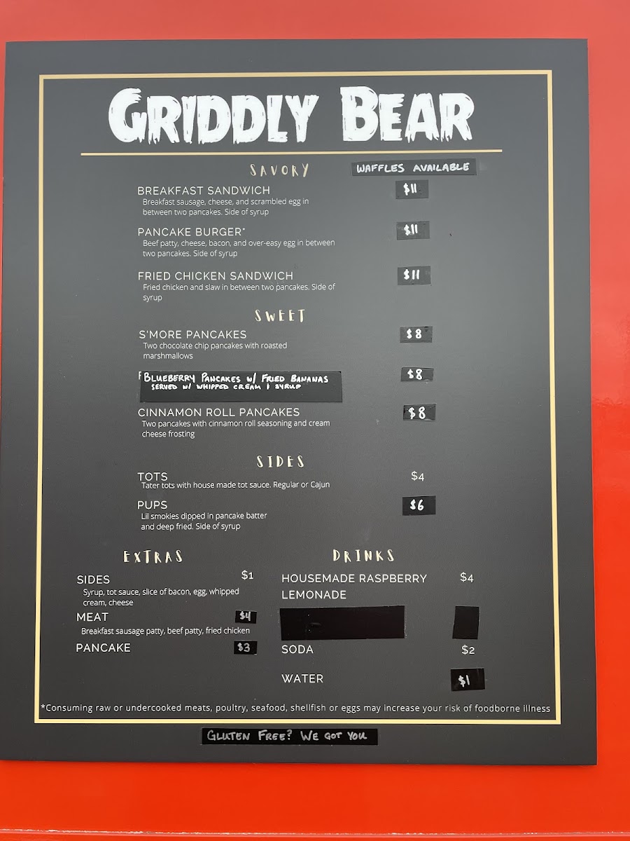 Griddly Bear menu board