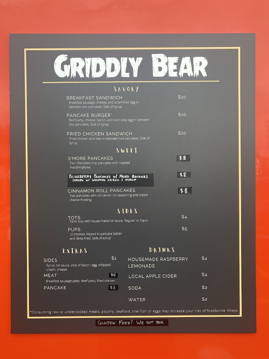 Griddly Bear menu board