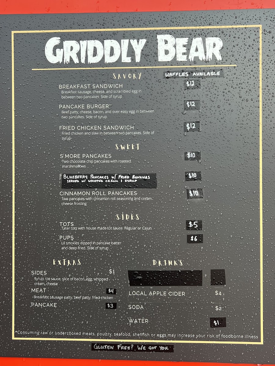 Griddly Bear menu board