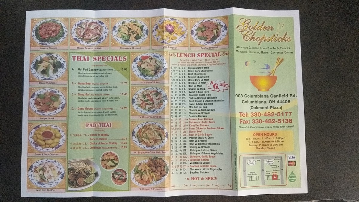 Golden Chopsticks menu board