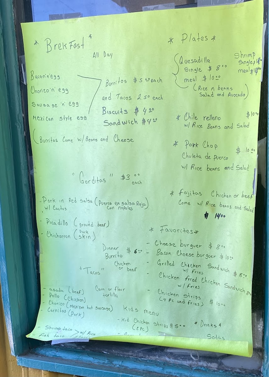 Ro & Ma's Taco Shop menu board