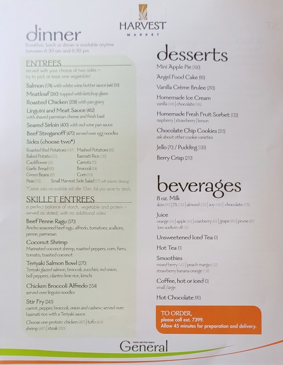 Harvest Market menu board