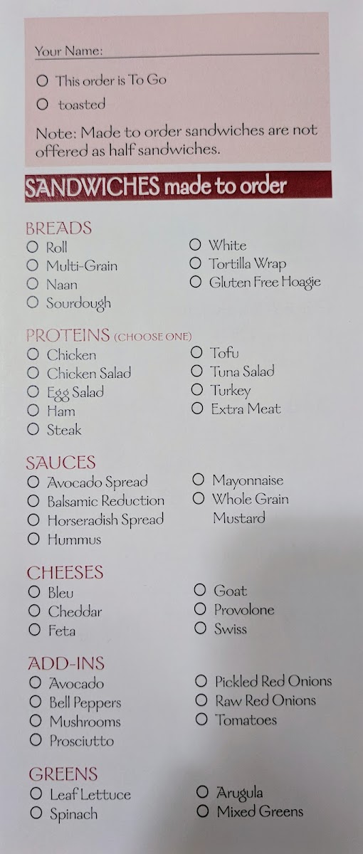 Harvest Market menu board