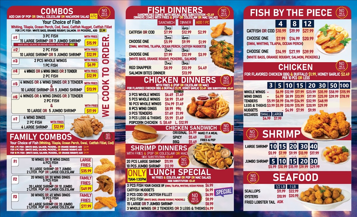 S & T Fish & Chicken (East 6 Mile) menu board