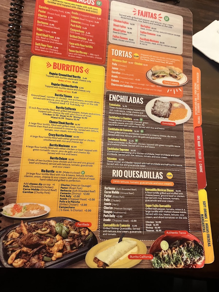 Rio 150 Mexican Restaurant - Mill One menu board
