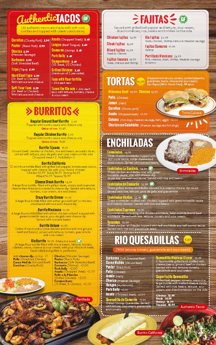 Rio 150 Mexican Restaurant - Mill One menu board