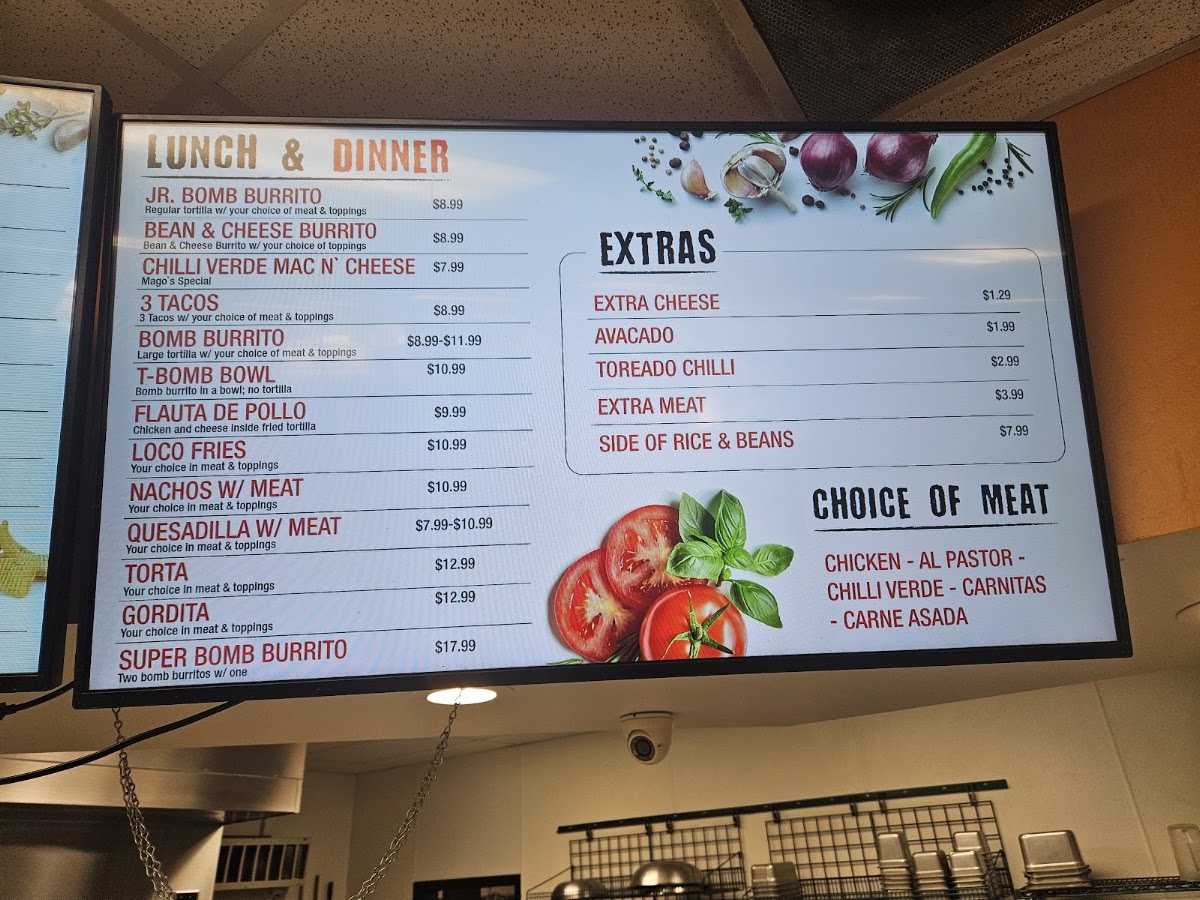 Toreado Grill menu board