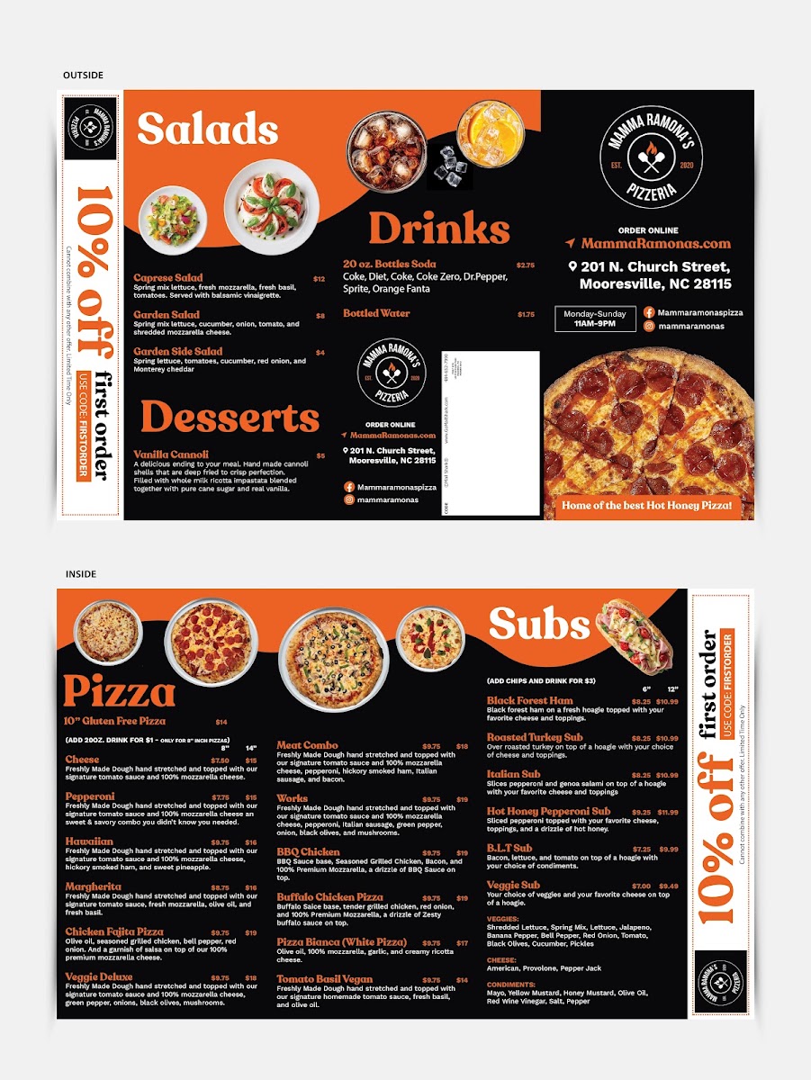 Mamma Ramona’s Pizzeria menu board
