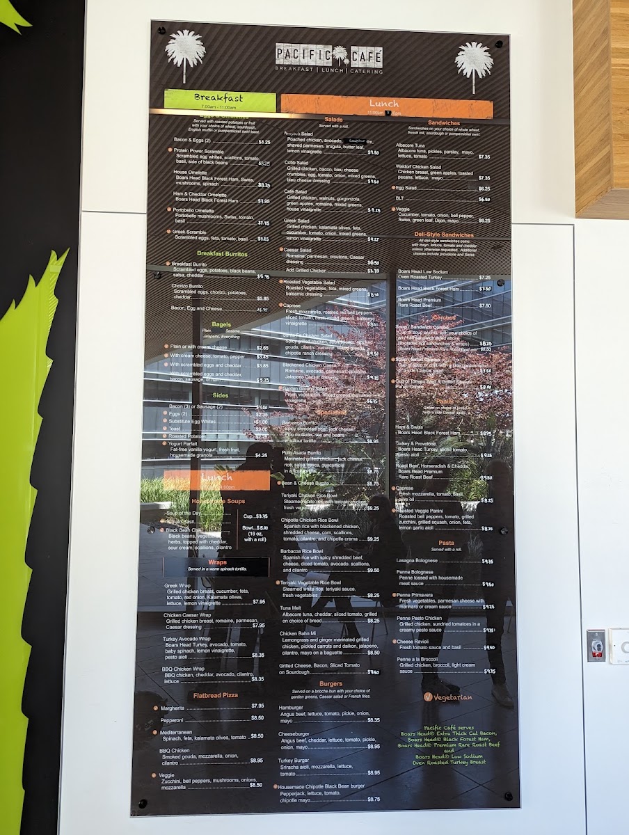 Pacific Cafe & Catering menu board