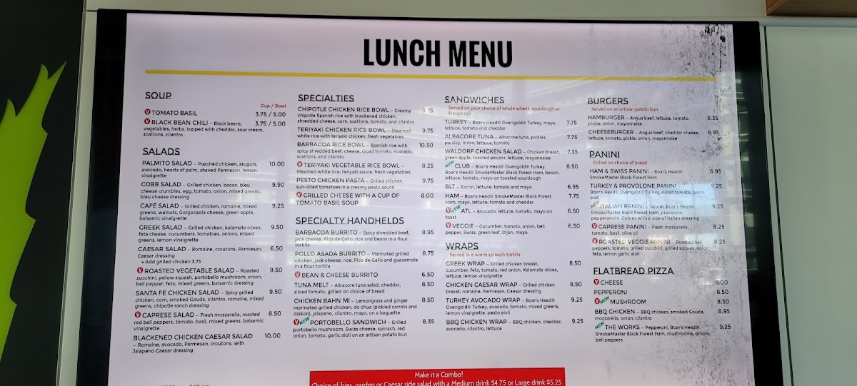 Pacific Cafe & Catering menu board