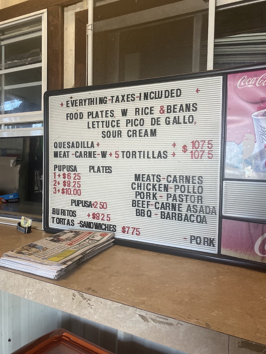 Jalisco Tacos menu board