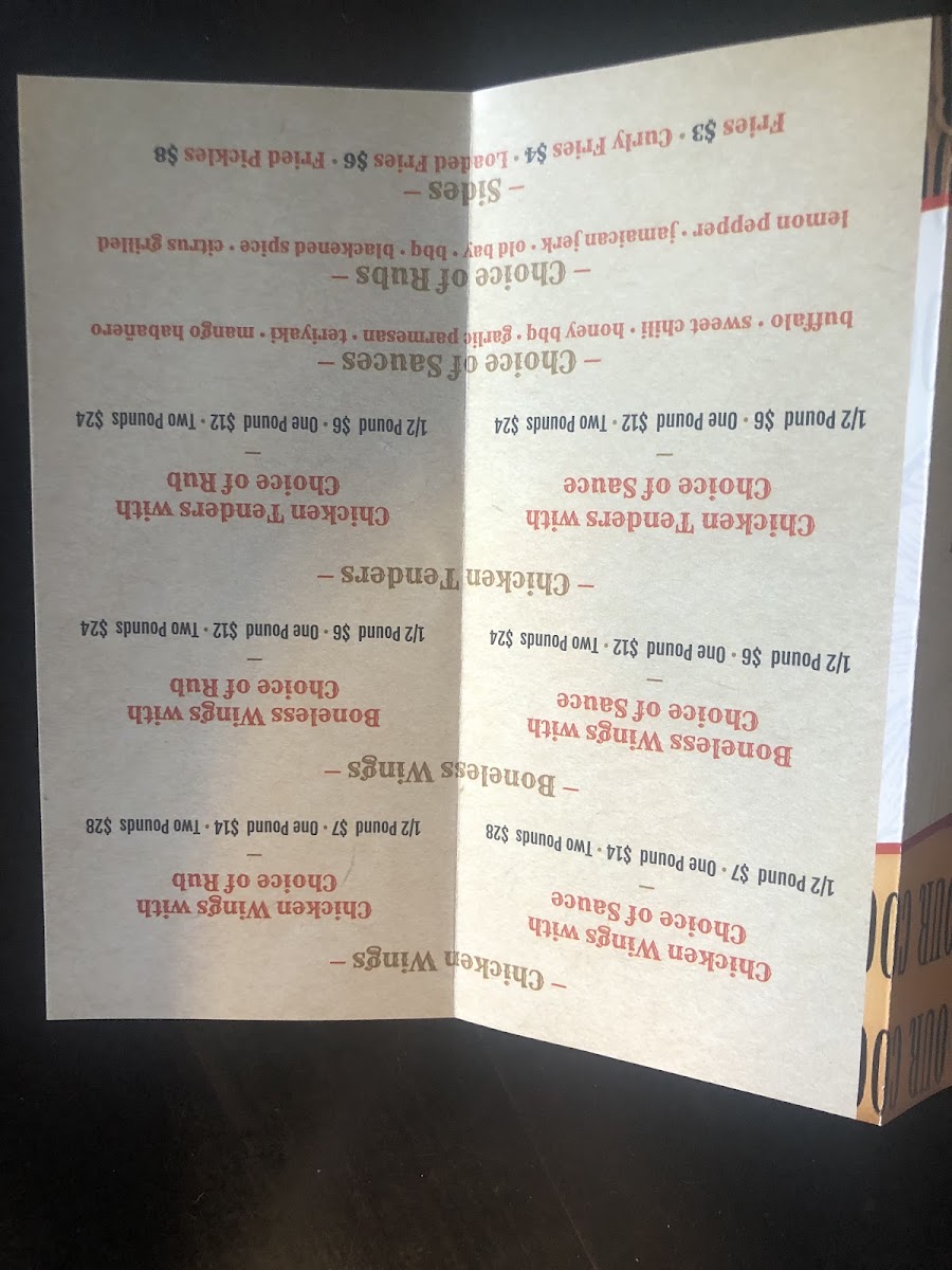 Tucson Wings menu board