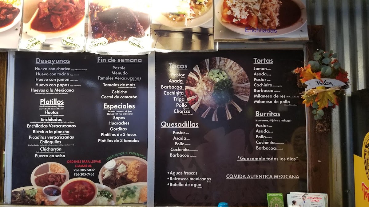 Tacos Al Pastor Dianita menu board