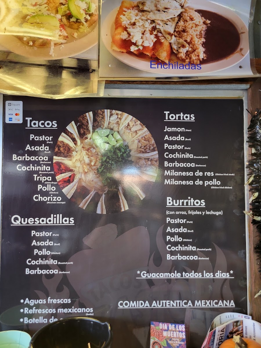 Tacos Al Pastor Dianita menu board