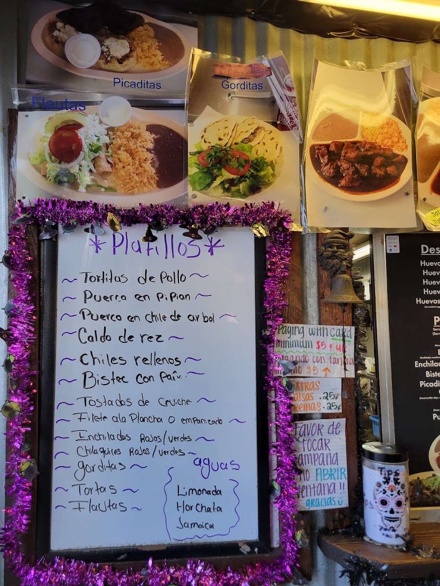 Tacos Al Pastor Dianita menu board