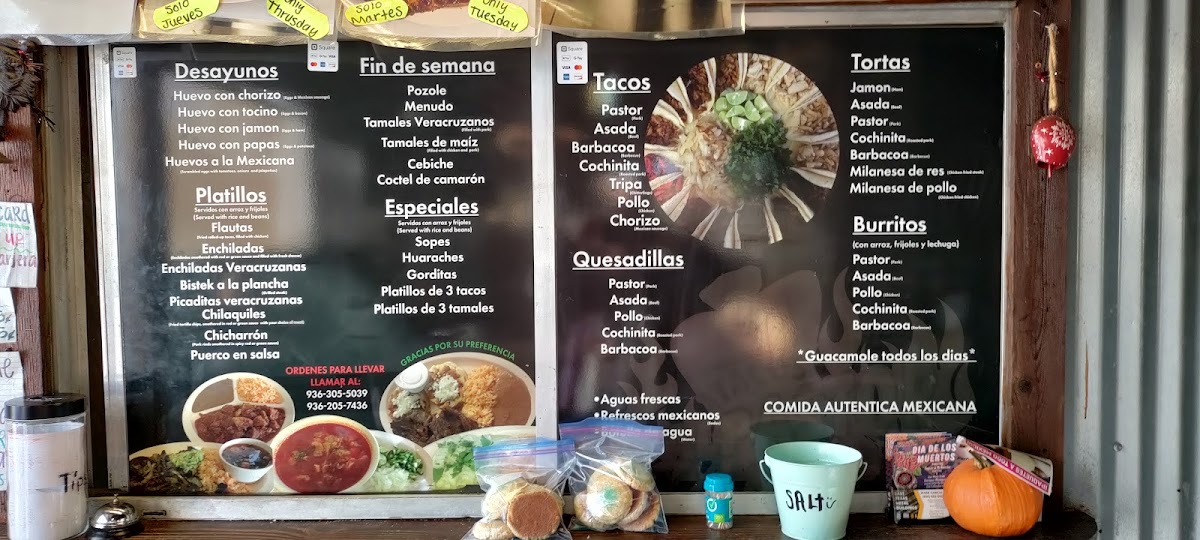 Tacos Al Pastor Dianita menu board