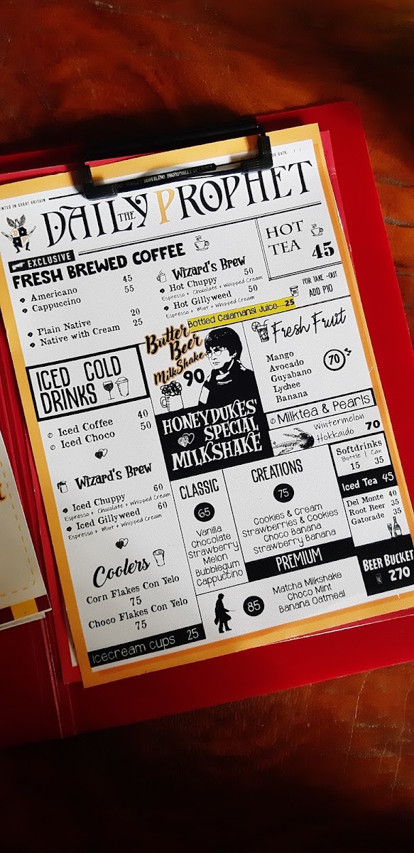 9 3/4 Cafe menu board