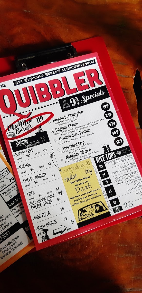 9 3/4 Cafe menu board
