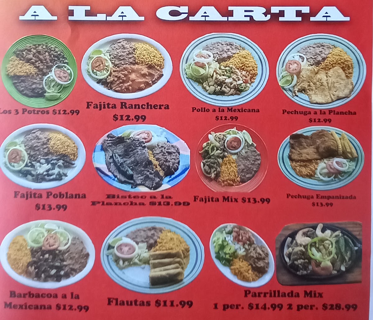 Los 3 Potros Mexican Restaurant menu board