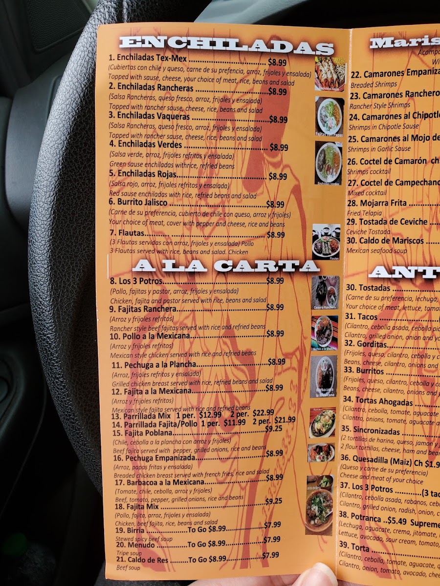 Los 3 Potros Mexican Restaurant menu board