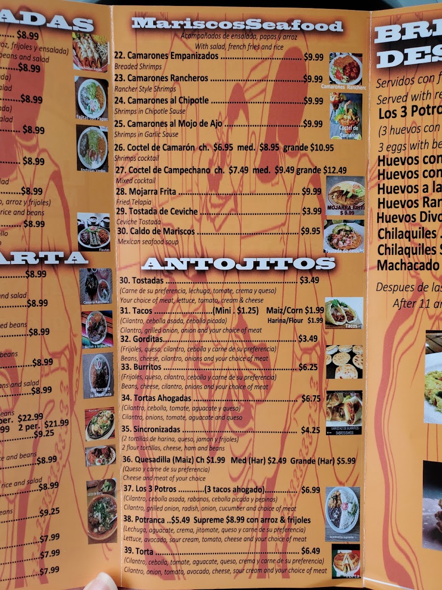 Los 3 Potros Mexican Restaurant menu board