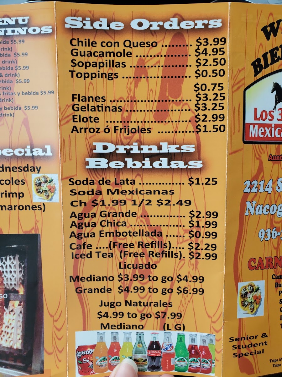 Los 3 Potros Mexican Restaurant menu board