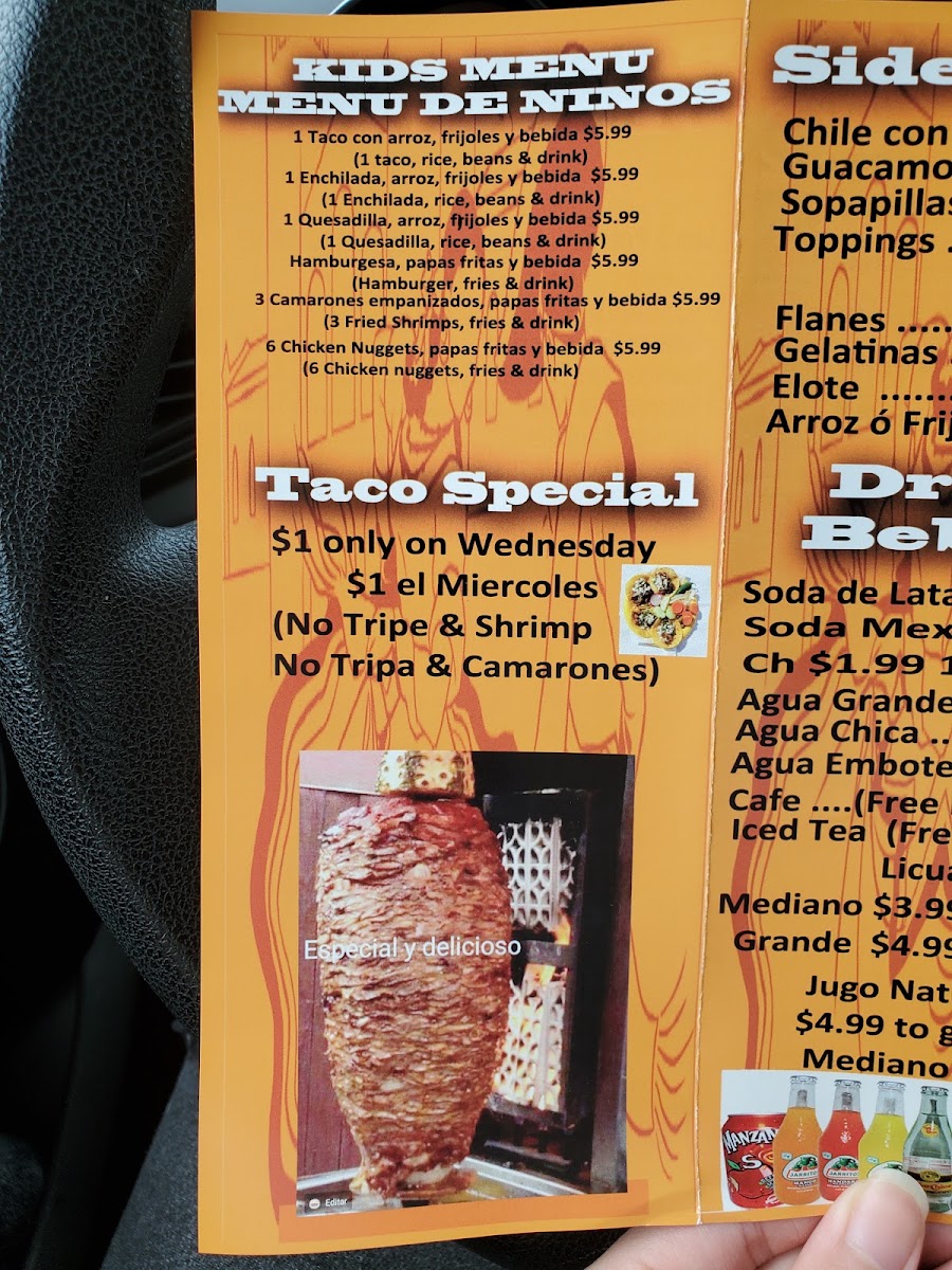 Los 3 Potros Mexican Restaurant menu board