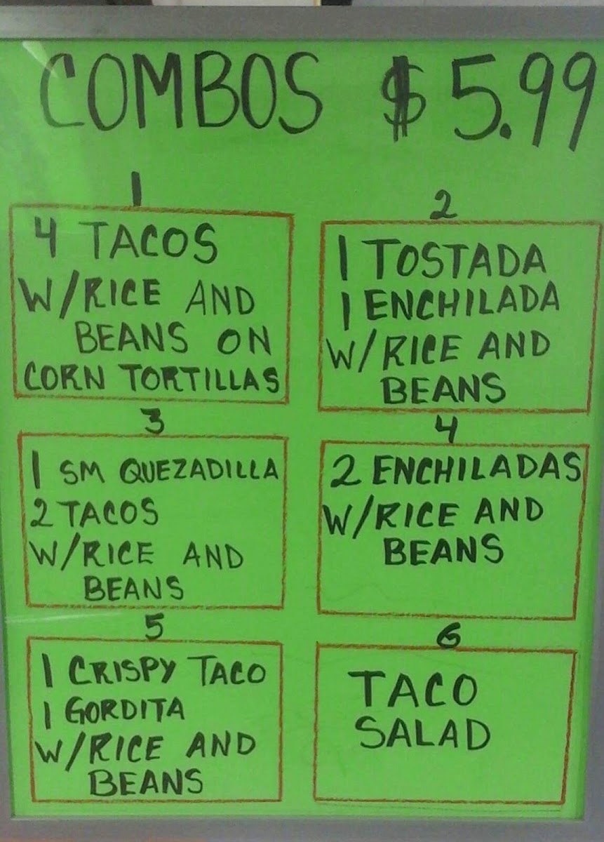 Los 3 Potros Mexican Restaurant menu board