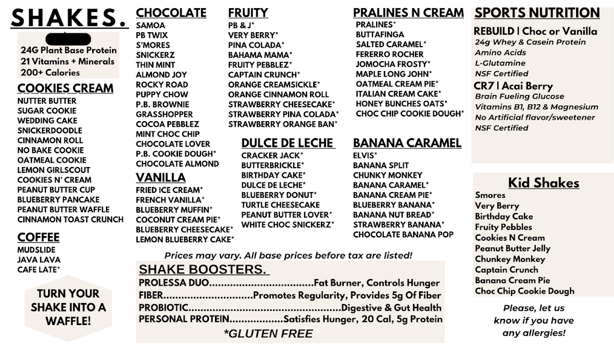 Savage Nutrition menu board