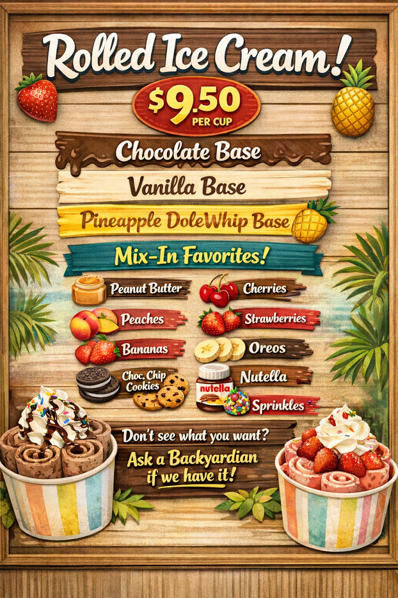The Backyard menu board